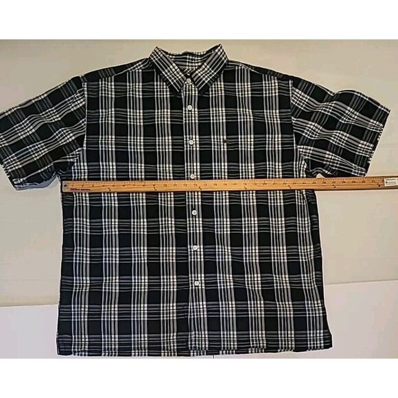 Nautica Jeans Co Men Blue Green Plaid Shirt Short Sleeve Pocket Button Up Sz XL - Picture 3 of 16